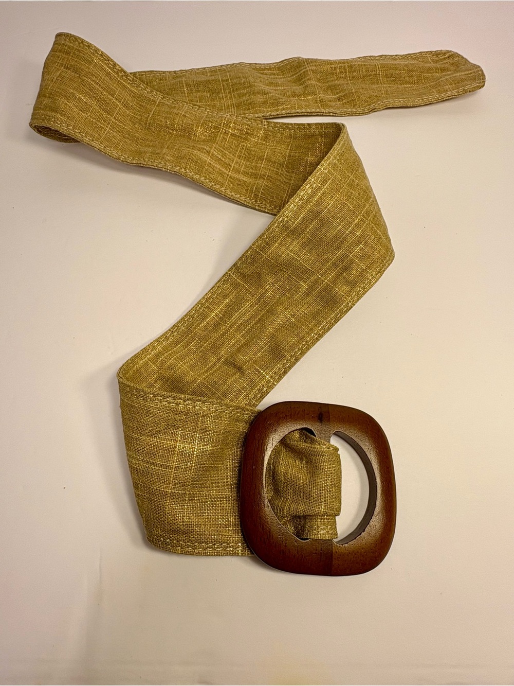 *NEW* Kohl's Olive-Toned w/ Gold Thread Fabric Belt with Wooden Square Buckle